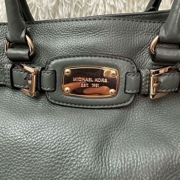 Michael Kors Classic Hamilton Gray Pebbled Leather Shoulder/Hand Satchel Large - Picture 3 of 10